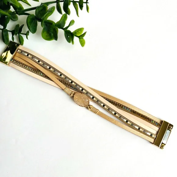 Boho Quartz Leather Wrap Twist Bracelet - Picture 4 of 8